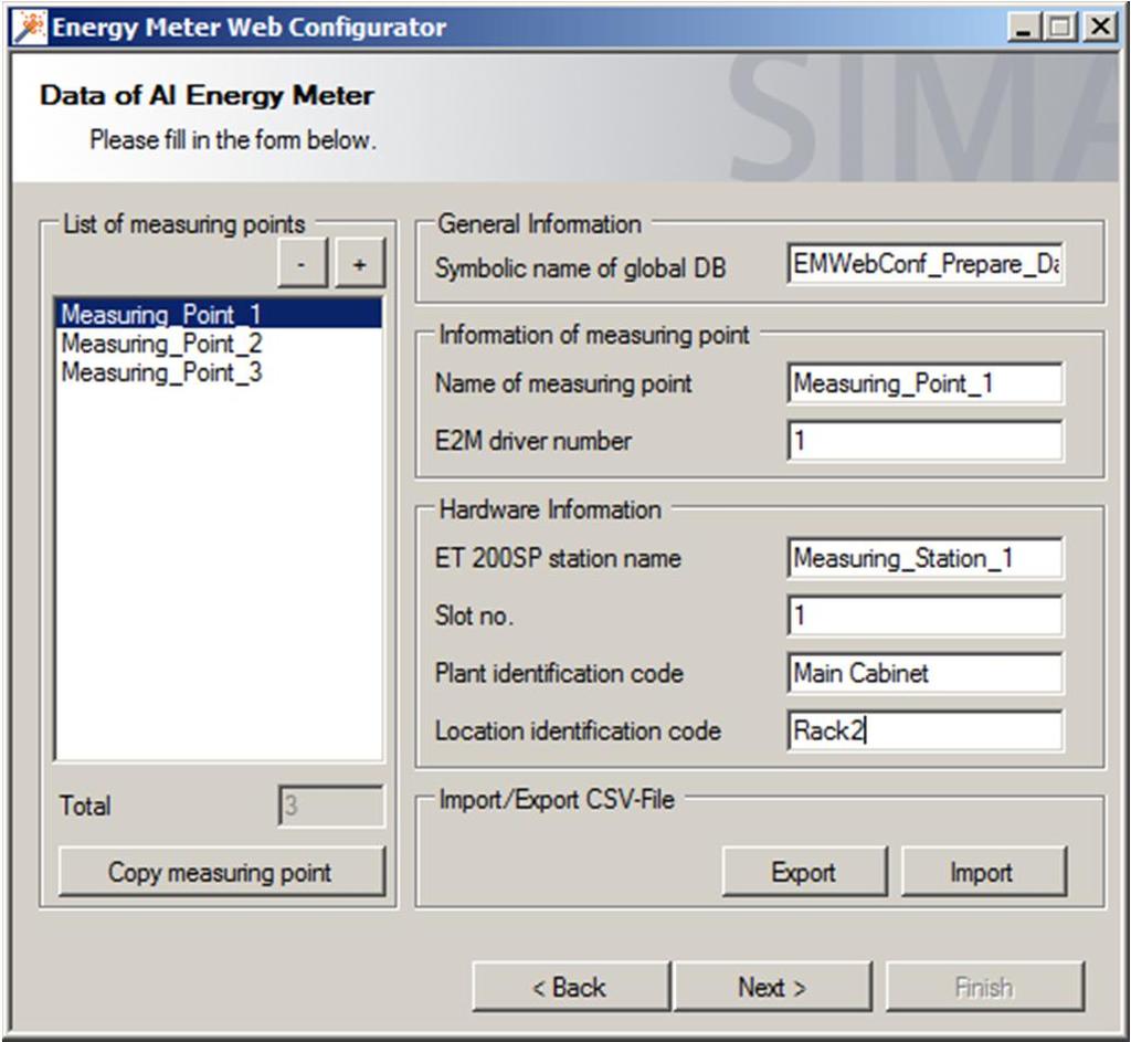 4 Configuring the Application Example 4.3 Generating web pages using the Energy Meter Web Configurator 5. 1 2 Enter a unique value for Symbolic name of global DB.