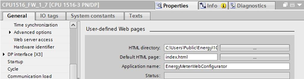 4 Configuring the Application Example 4.4 Installation of the HTML files on the S7-1500 controller 4. Go to the User-defined web pages area. There, you make the following entries: 1.
