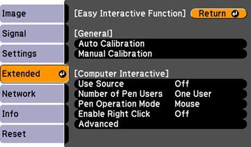 Select the Easy Interactive Function setting and press Enter. Select Manual Calibration and press Enter.