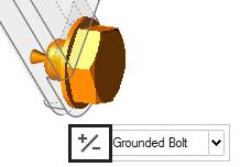 6. Follow the steps to create a grounded bolt on the other hole. 7. Click +/- to rotate the bolt in the hole so the nut is on the inside and the bolt head is on the outside.