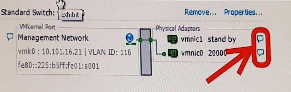You have a FlexPod solution with vsphere ESXi. When you click the icons shown in the exhibit, you do not see any network connectivity details.