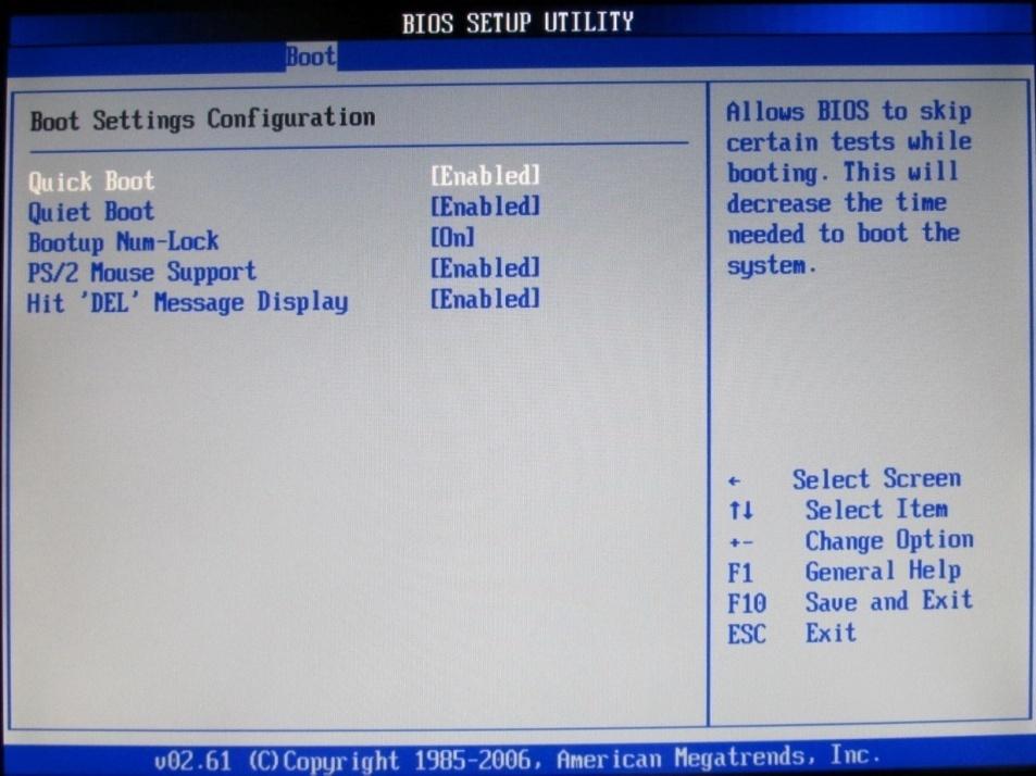 Boot Settings Configuration This section is used to configure settings during system boot. Quick Boot When Enabled, the BIOS will shorten or skip some check items during POST.