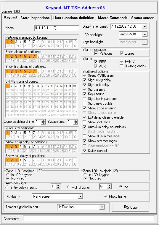 8 INT-TSH SATEL Using the service code you can operate all partitions, irrespective of which partitions are operated by the keypad.