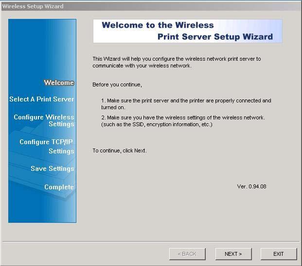 7. Click Wireless Setup Wizard and the following message appears.