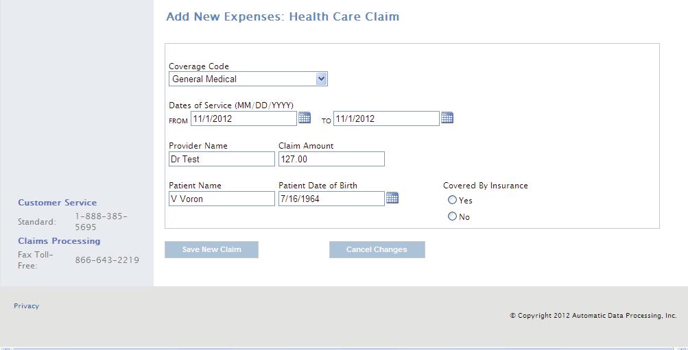 Saving a New Claim Once you enter the appropriate claim data, you can either Save a New Claim