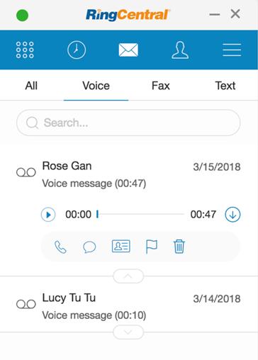 A voice mail audio control will be displayed.