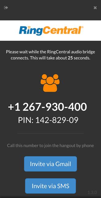 RingCentral for Google UK User Guide RingCentral for Google Hangouts 40 RingCentral Conference Control in Google Hangouts Once the app is connected to your RingCentral Conference, you will see the