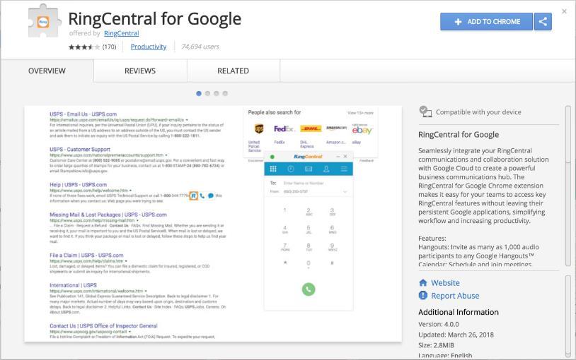 RingCentral for Google UK User Guide Installation 7 Installation Go to the Google Chrome web store and find RingCentral for Google.