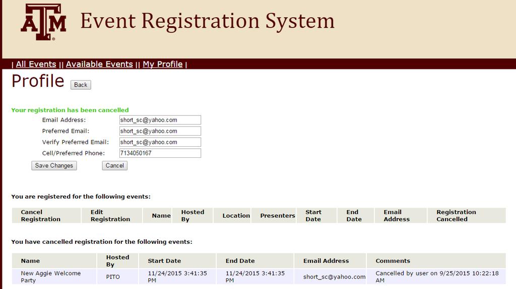 4. My Registrations This Profile also lists the details of Active and Cancelled Registrations.