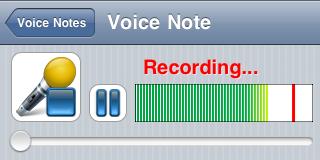 Tap the record button to begin recording. To pause the recording, touch the pause button. When complete, tap the stop button.