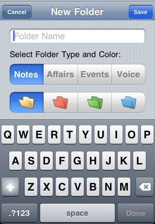 Working With Folders Working With Folders WritePad supports four types of folders: Affairs, Events, Notes, and Voice Notes.