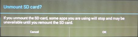 until the option Unmount SD card is