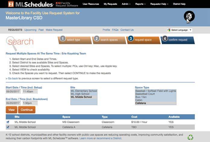 3-D. Request Multiples Spaces at Once Select Spaces and Confirm Requests 1. Select the check box next to each space shown as Available that you want to request. 2.