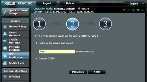 Create your domain name via the ASUS DDNS services, read the Terms of Service and then