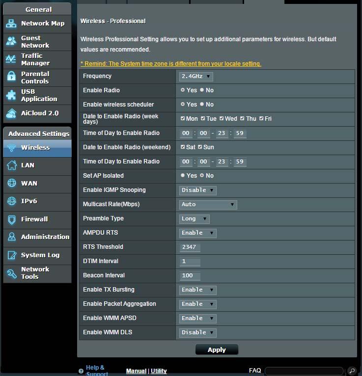 4.1.5 Professional The Professional screen provides advanced configuration options. NOTE: We recommend that you use the default values on this page.