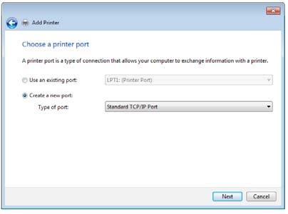 3. Select Create a new port then set Type of Port to Standard