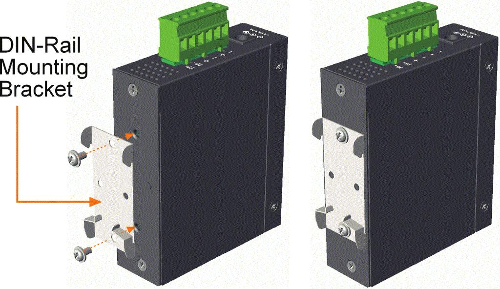 15 2.3 DIN-Rail Mounting In the product package, a DIN-rail bracket is installed on the device for mounting the converter in a industrial DIN-rail enclosure.