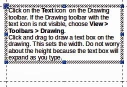 Resizing a text box 1) Click on the text to switch the text box into edit mode. The text box has a hashed border visible around the edges (Figure 3). 2) Move the cursor over the hashed border.