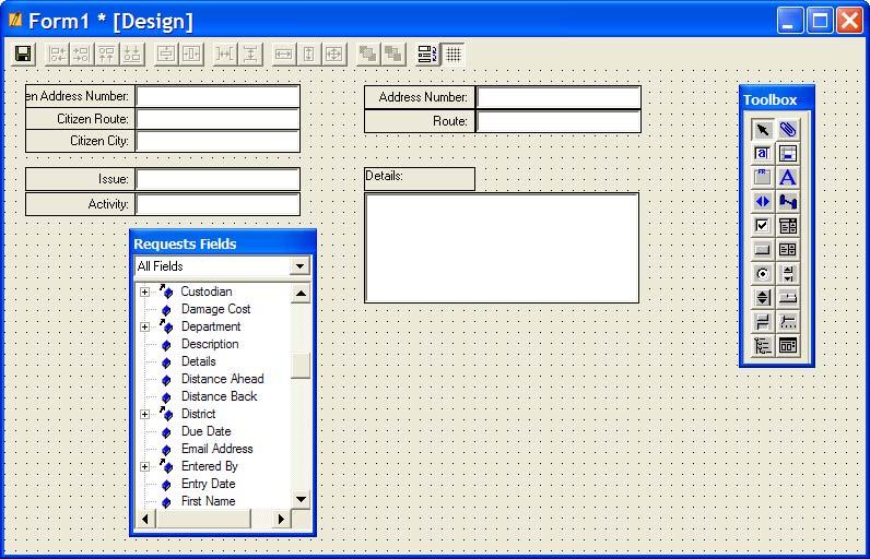 Notes The above illustration shows a simple form created in WORKdirector. The fields you see on the form were simply dragged from the list of available fields in the Requests Fields list box.
