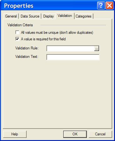 You may use the Validation tab to configure the field as unique. Doing so will not allow two records to have the same value. This setting is great for fields such as ID or social security numbers.