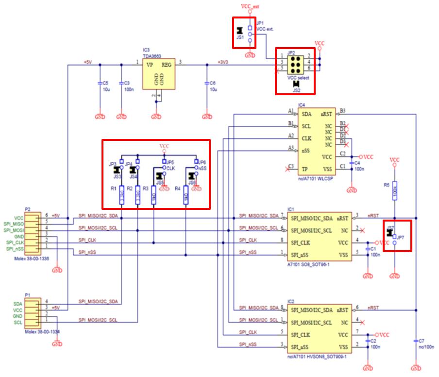 Jumper Setting Usage JP4 Set Connect I²C SCL pull-up resistor JP5 1-2 Use I²C address 0x92/0x93 2-3 (Default) Use I²C address 0x90/0x91 JP6 1-2 Activate I²C interface JP7 Not set (Default) A71CH