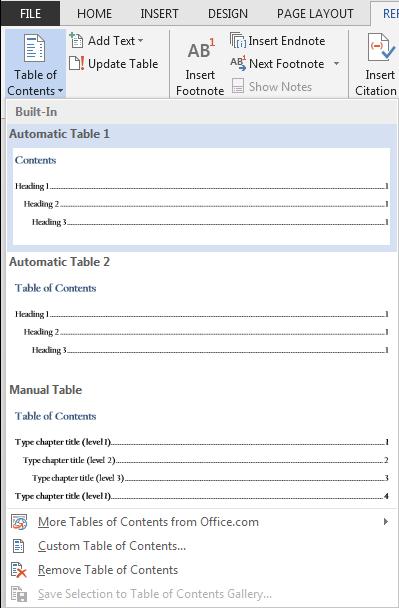 CREATING A TABLE OF CONTENTS Word has a built in feature which allows you to automatically generate a table of contents. This can be quickly updated if changes are made to your document.