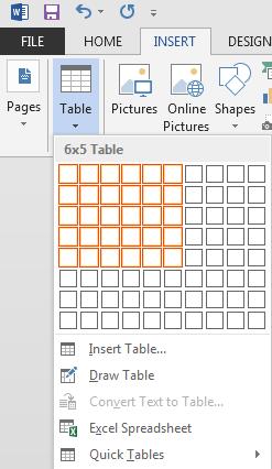 You can click on INSERT TABLE to bring up the Tables dialogue box from which you can select how many rows/columns you would like in your table.