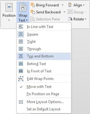 Adjust the settings in the INDENTATION group (shown below) and click OK. Wrapping text Tables, graphics, diagrams, charts etc.