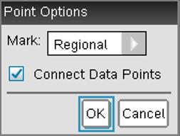 Appendix B DataQuest Options Points Options Use the point options to determine how the data are drawn on the graph.