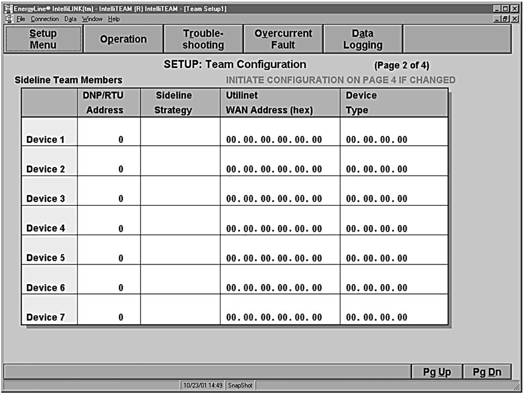 STEP 5. At Page 1 of the Setup>Team Configuration screen, click on the PgDn button to display Page 2. See Figure 17. Enter these Global values. Figure 17. Page 2 of the Setup>Team Configuration screen.