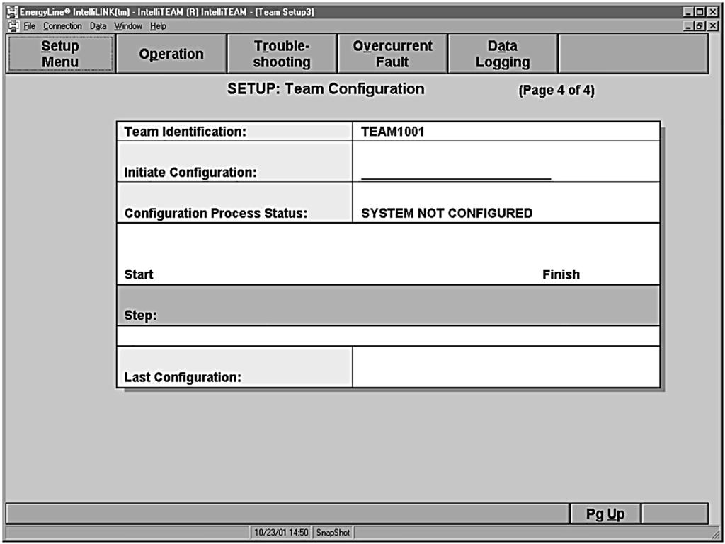 Team Configuration Initiate a Team Configuration at the Last Team Member After global parameters have been entered at the last team member, the next step is to initiate the team configuration.