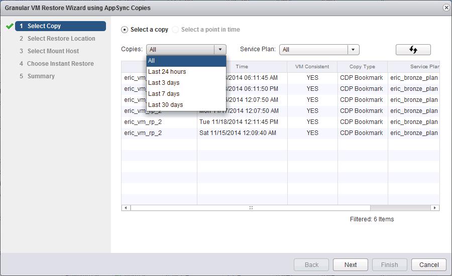 Managing AppSync Data Protection with VSI Figure 46 Restoring a virtual machine 4.