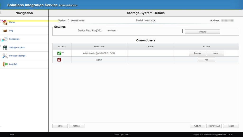 Configuring and Using the EMC Solutions Integration Service Cancel Returns you to the Storage System Details page without saving any changes.