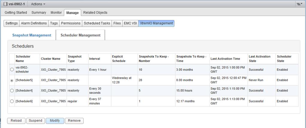Managing Clones and Snapshots Managing snapshot schedules 2. Select Manage > XtremIO Management.