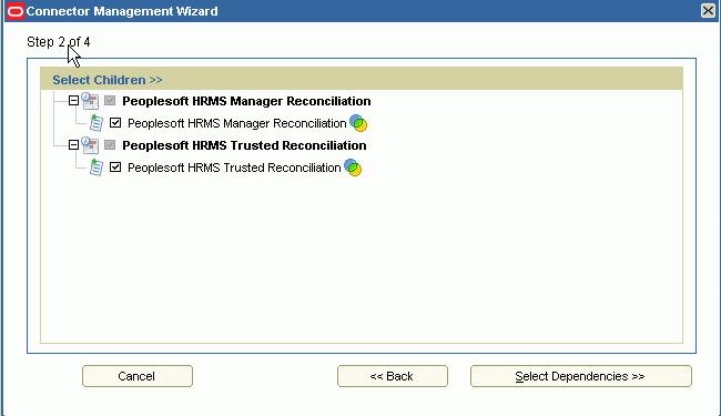 In the Search Results region, select the Peoplesoft HRMS Manager Reconciliation and the Peoplesoft HRMS Trusted Reconciliation check boxes.