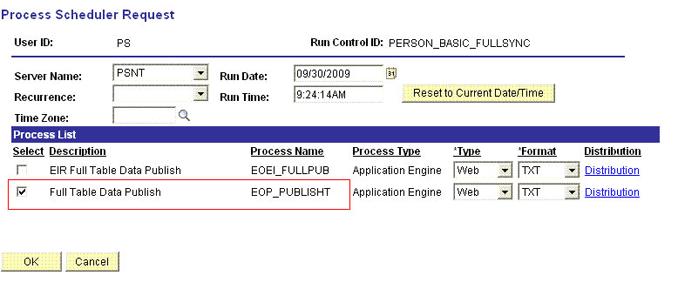 Select Full Table Data Publish process list, and click OK. The following screenshot displays the process list: 9. Click Process Monitor to verify the status of EOP_PUBLISHT Application Engine.