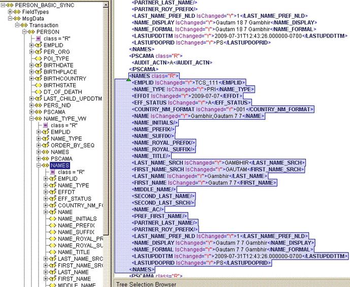 Connector Objects Used During Reconciliation Figure 1 4 Sample XML File for PERSON_BASIC_SYNC Message The PARENT NODE for the NODE FIRST_NAME will be NAMES.