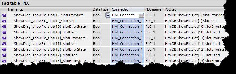Open the TagTable_Diagnostic HMI tags and set the HMI connection of your HMI in the Connection column. 3.