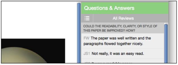 The reviewers answers are located under each question.