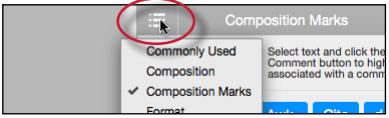 The QuickMark comments within the active QuickMark set will now be displayed in the QuickMark sidebar To change the active QuickMark set without
