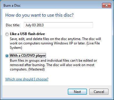 SAVING SNAPSHOTS AND VIDEO CLIPS TO AN EMPTY CD OR USBWindows MEMORY STICK operating system Figure 8.3: Select the type of the disc.
