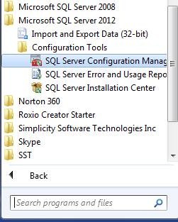 Click All Programs Click Microsoft SQL Server 2012 option to expand the group. Click Configuration Tools option.