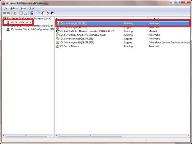 Click the SQL Server Services node in the tree on the left of your screen.