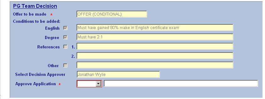 (fig 9.3) When the form pops up select the appropriate text, either YES or NO, from the Approve Application drop down list.