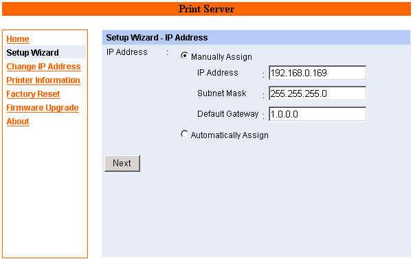 IP Address This option allows you to set the IP address manually or automatically.