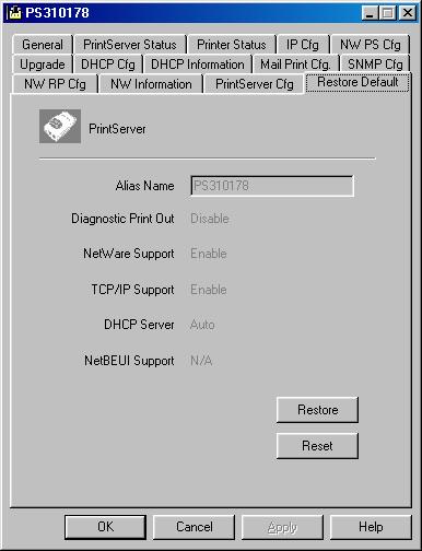 7.10 Restore Default - Restore to Default The Restore Default page allows you to erase all of the print server s settings and restore them to the default settings the print server had when it