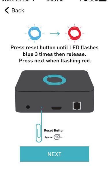 THE SHADE STORE APP PAIRING & LINKING INSTRUCTIONS MANUAL CONFIGURATION 14. Using a paper clip, press and hold the recessed button on the Wi-Fi Bridge until the Bridge blinks blue 3 times.