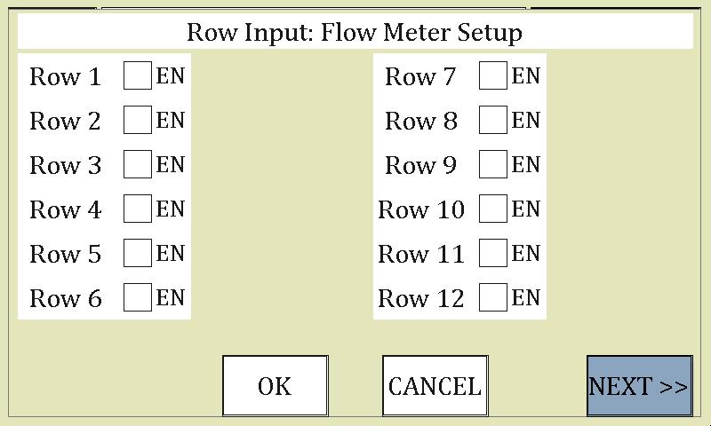 screen where you can manually select which rows on your display will be flow meters.