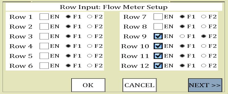 Enter the numbers by pressing the digit box and it will index one digit at a time. If you know the GPM flow rate of your nozzles, you may enter those numbers in the F1 and F2 boxes for example: 0.