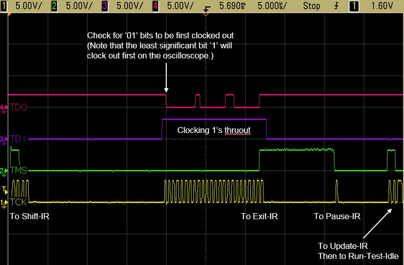 11 Keysight Understanding x1149 Integrity Test Application Note Figure 9. Tdo_Wiggle scope capture Let s see what it looks like with TCK and TMS signals added.